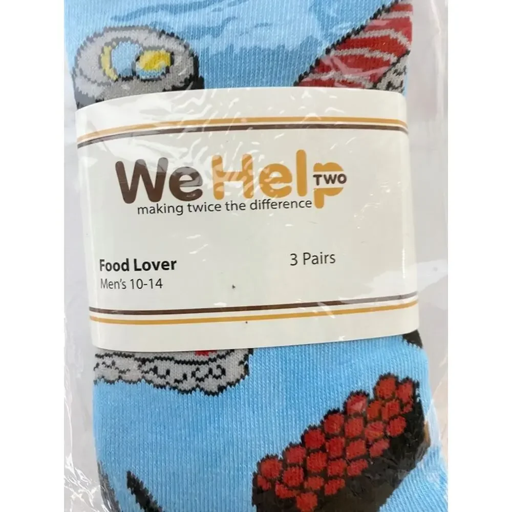 We Help Two Men's Novelty Food Lover Socks Size 10-14 Funny Themed Pack of 3